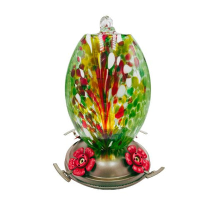 Meadow Confetti Olive Hand Blown Glass Hummingbird Feeder OL04G