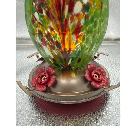 Meadow Confetti Olive Hand Blown Glass Hummingbird Feeder OL04G