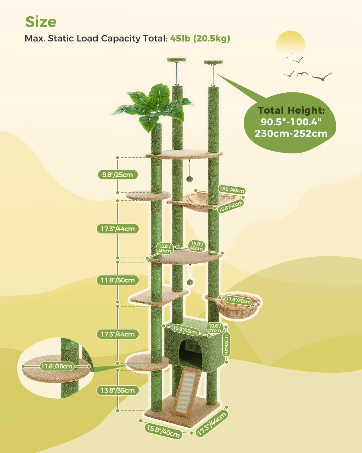 Cactus Cat Tree Floor to Ceiling Cat Tower