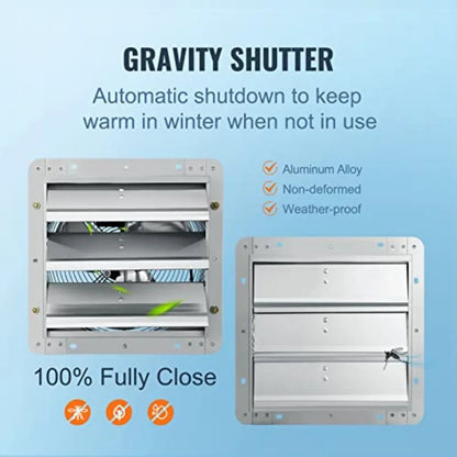 10'' Shutter Exhaust Fan, High-speed 820 CFM, Aluminum Wall Mount Attic Fan with AC-motor, Ventilation and Cooling for Greenhou