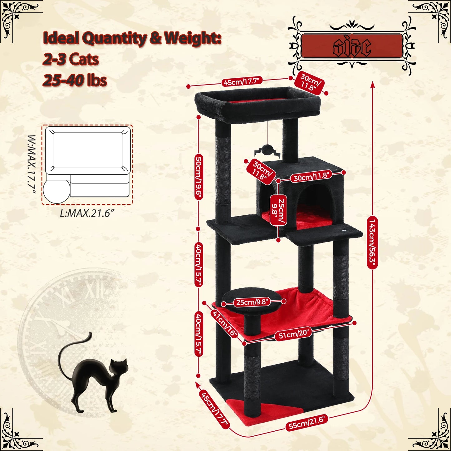 Gothic Cat Tree Tower for Indoor Cats