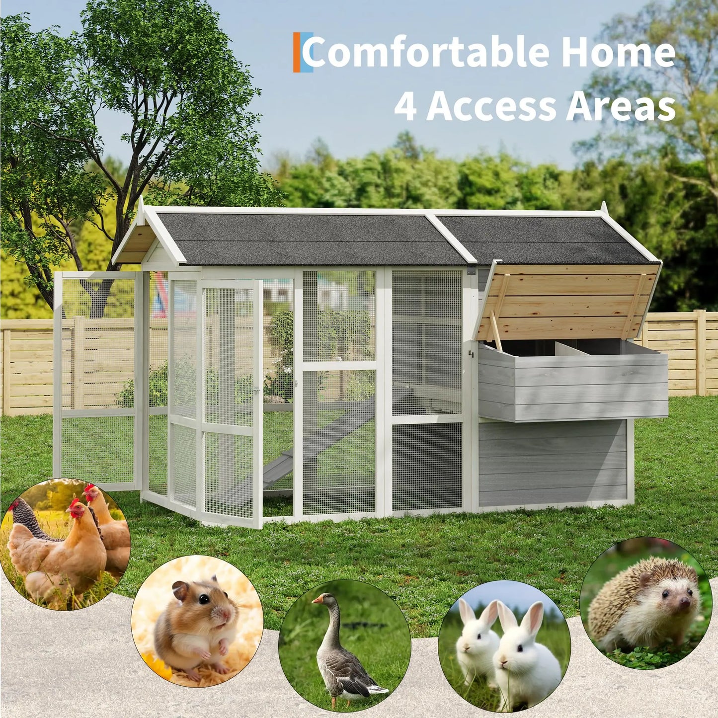 80" Large Wooden Chicken Coop Fir Wood Nesting Box