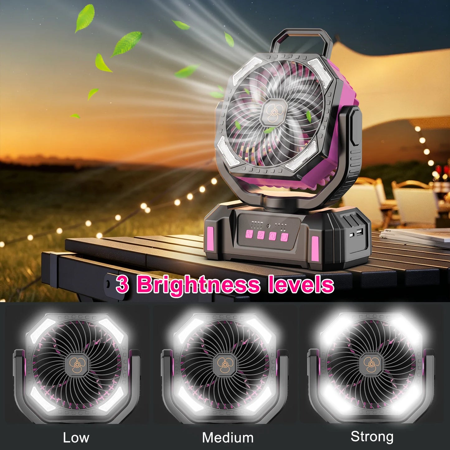 Camping Fan, Remote & LED Lantern for Tent
