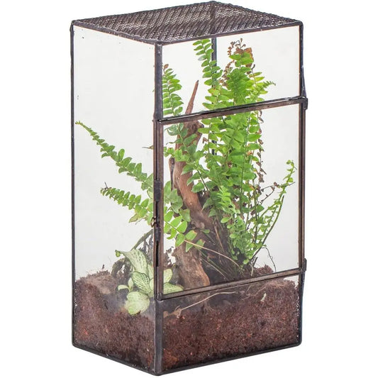 Black Glass Terrarium with Door and Mesh