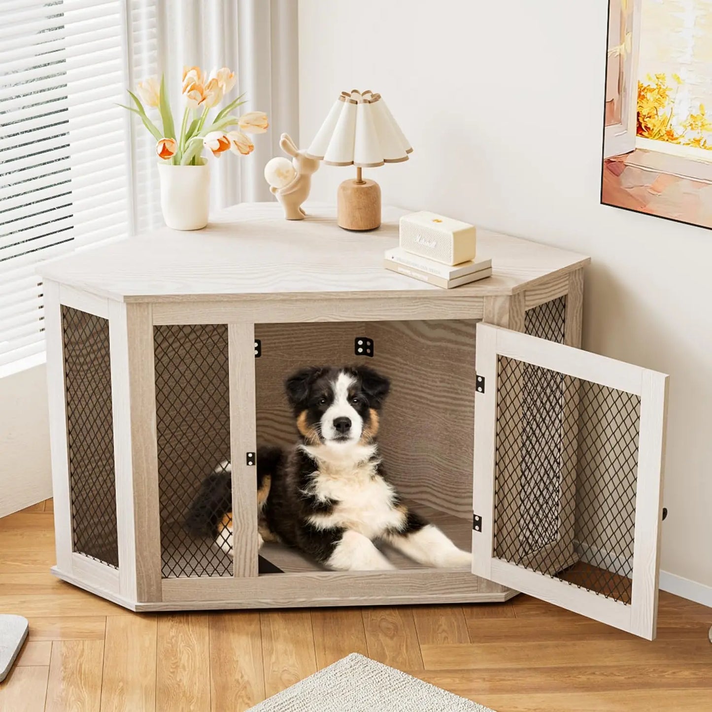 Corner Dog Crate Furniture,52 inch Decorative Pet Crate