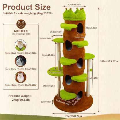 187CM Tall Cat Tree Tower, Green Perch Condo