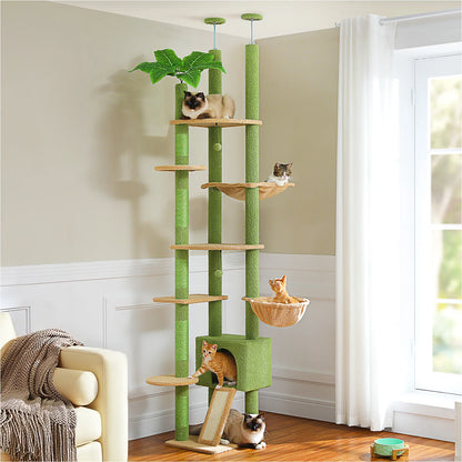 Cat Tree tower Height Adjustable Wooden with Hammock