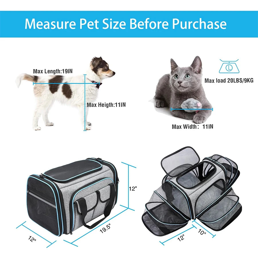 Airline-Approved Expandable Pet Carrier for Small Dogs & Cats