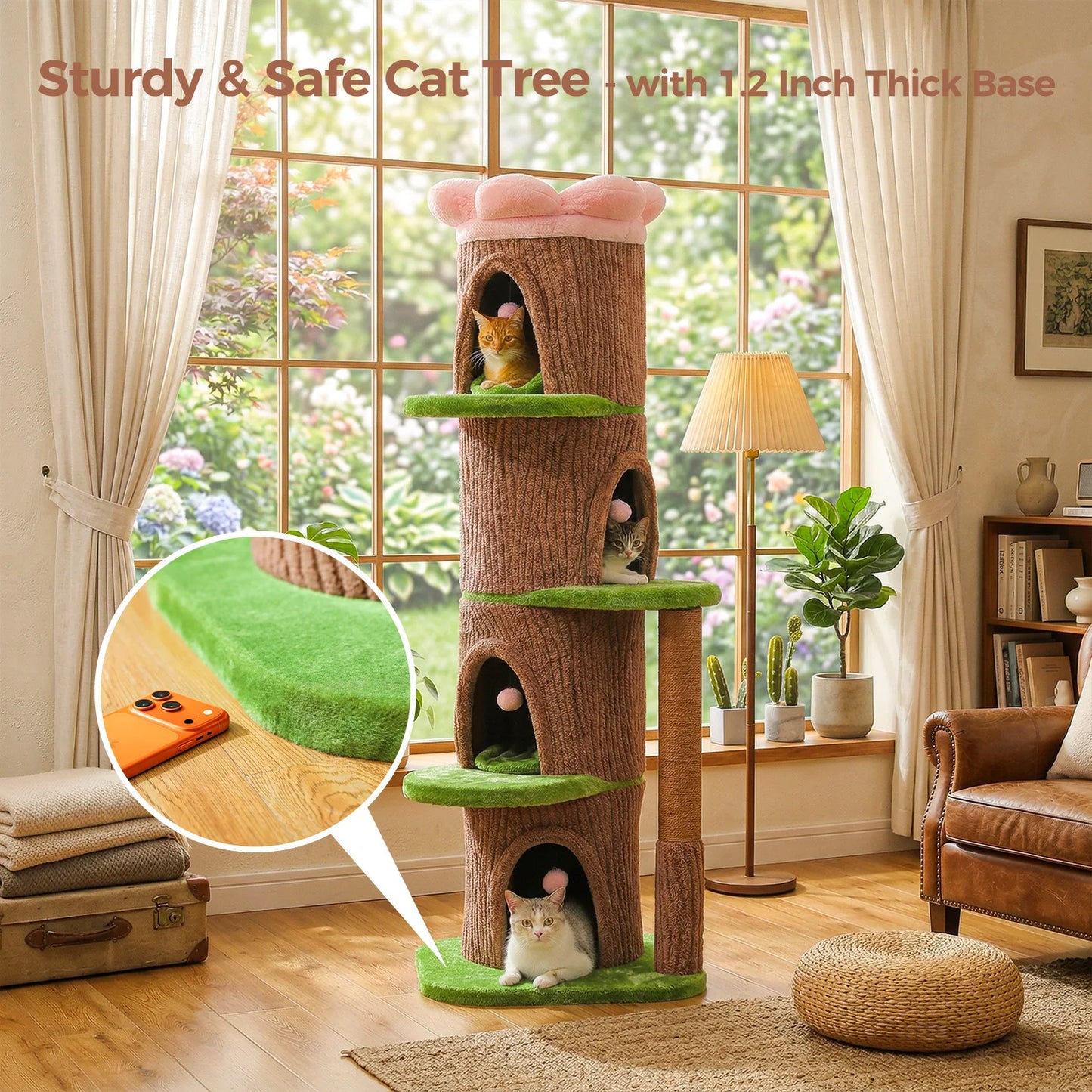 Large Cat Tree with 4 Spacious Condos Top Bed