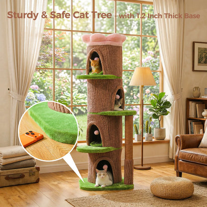 Large Cat Tree with 4 Spacious Condos Top Bed