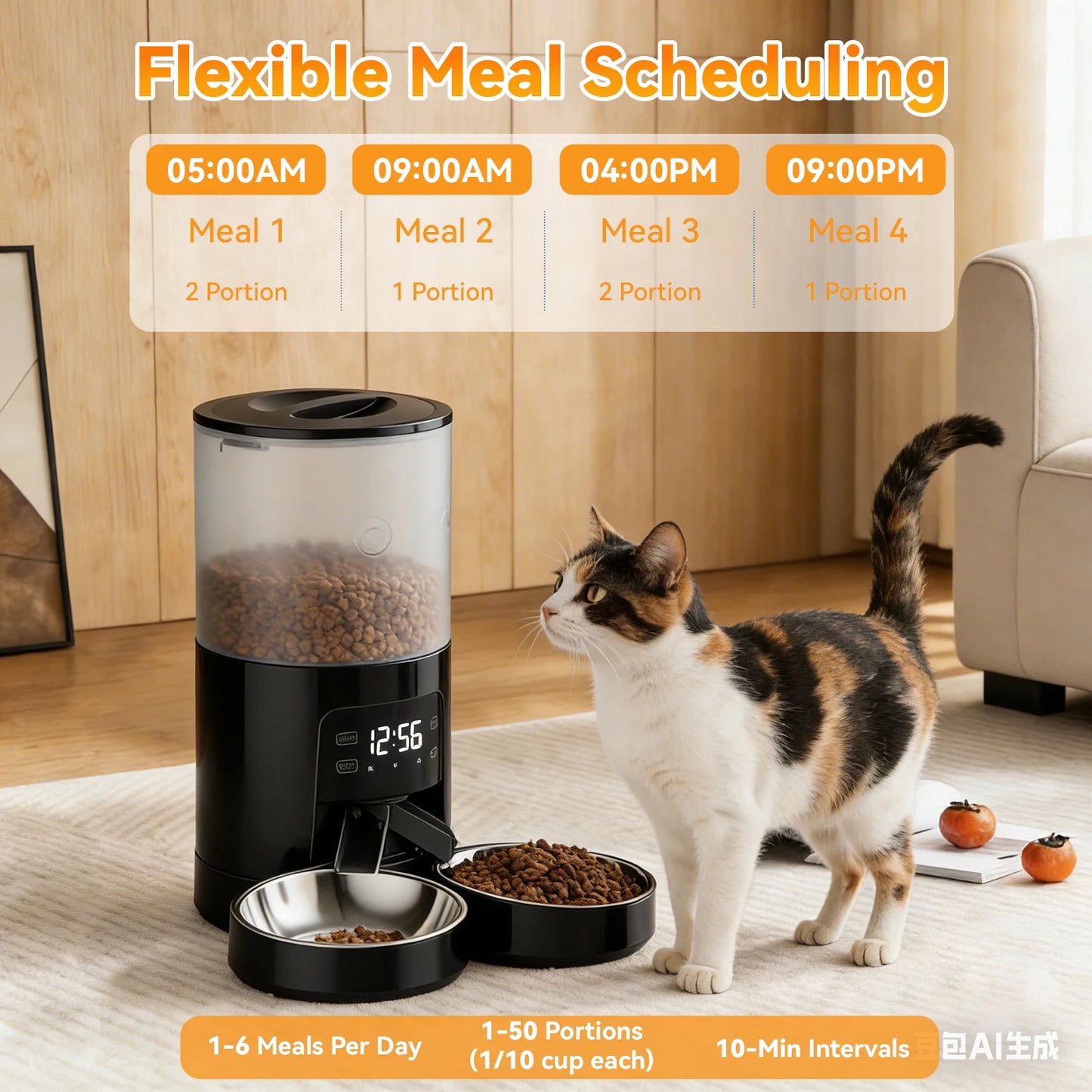 6L Automatic Cat/Dog Feeder with 2 Stainless Bowls