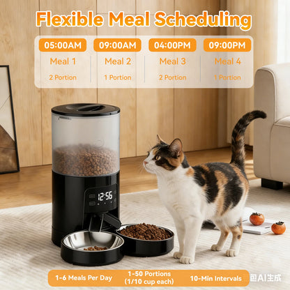 6L Automatic Cat/Dog Feeder with 2 Stainless Bowls