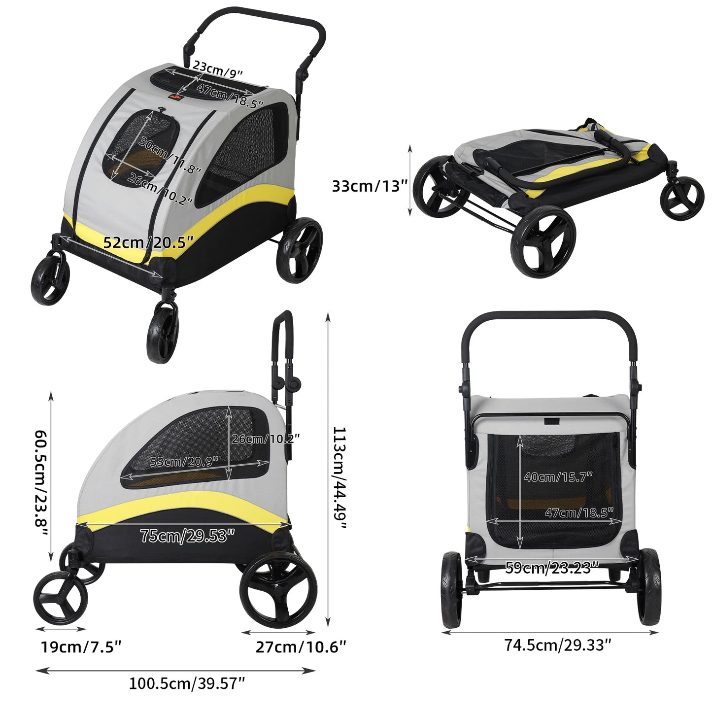 Large Dog Stroller 4 Wheel Pet Trolley