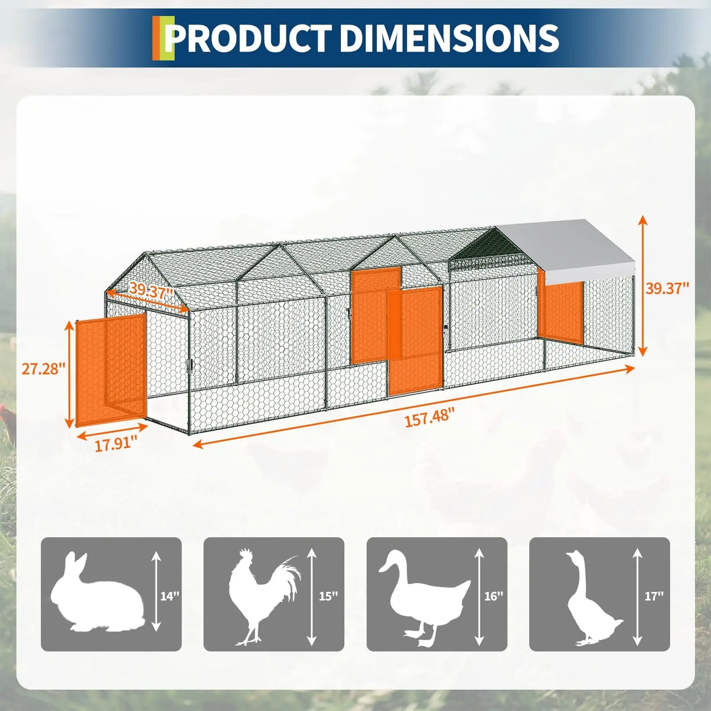 Metal Chicken Coop Heavy Duty Walk-in Chicken Runs