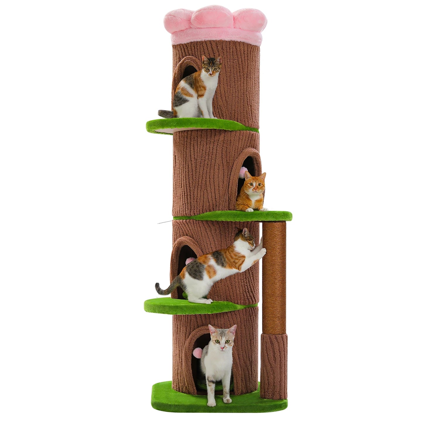 Large Cat Tree with 4 Spacious Condos Top Bed