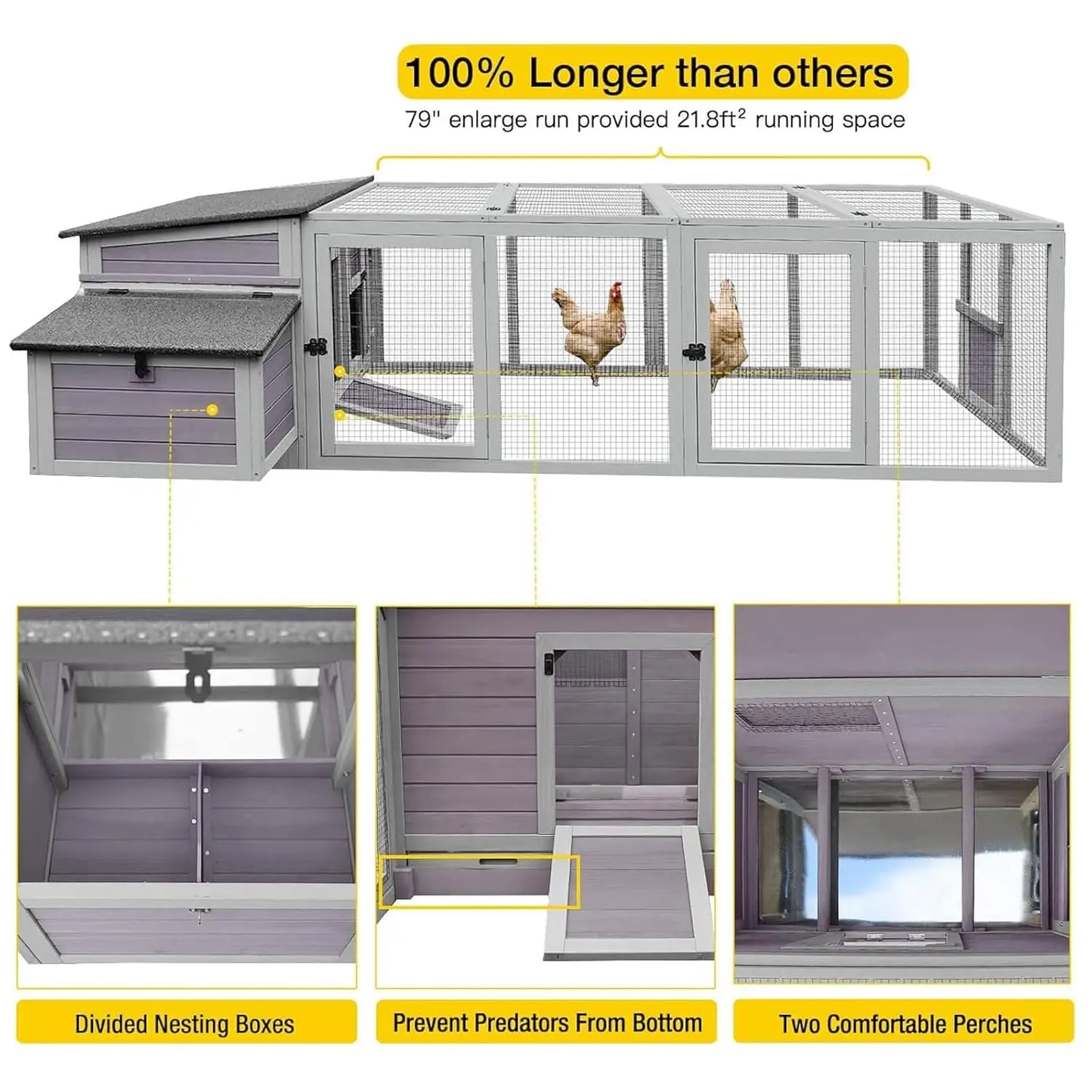 Large Wooden Chicken Coop for 4-6 Hens