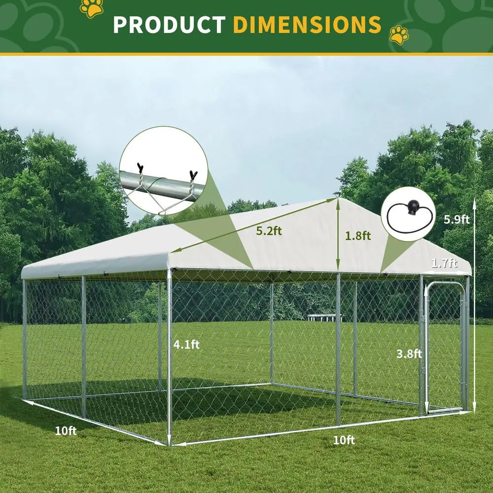 10x10 FT Dog Kennel, Heavy Duty Outdoor Enclosure