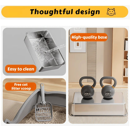 XL Stainless Steel Cat Litter Box with High Sides