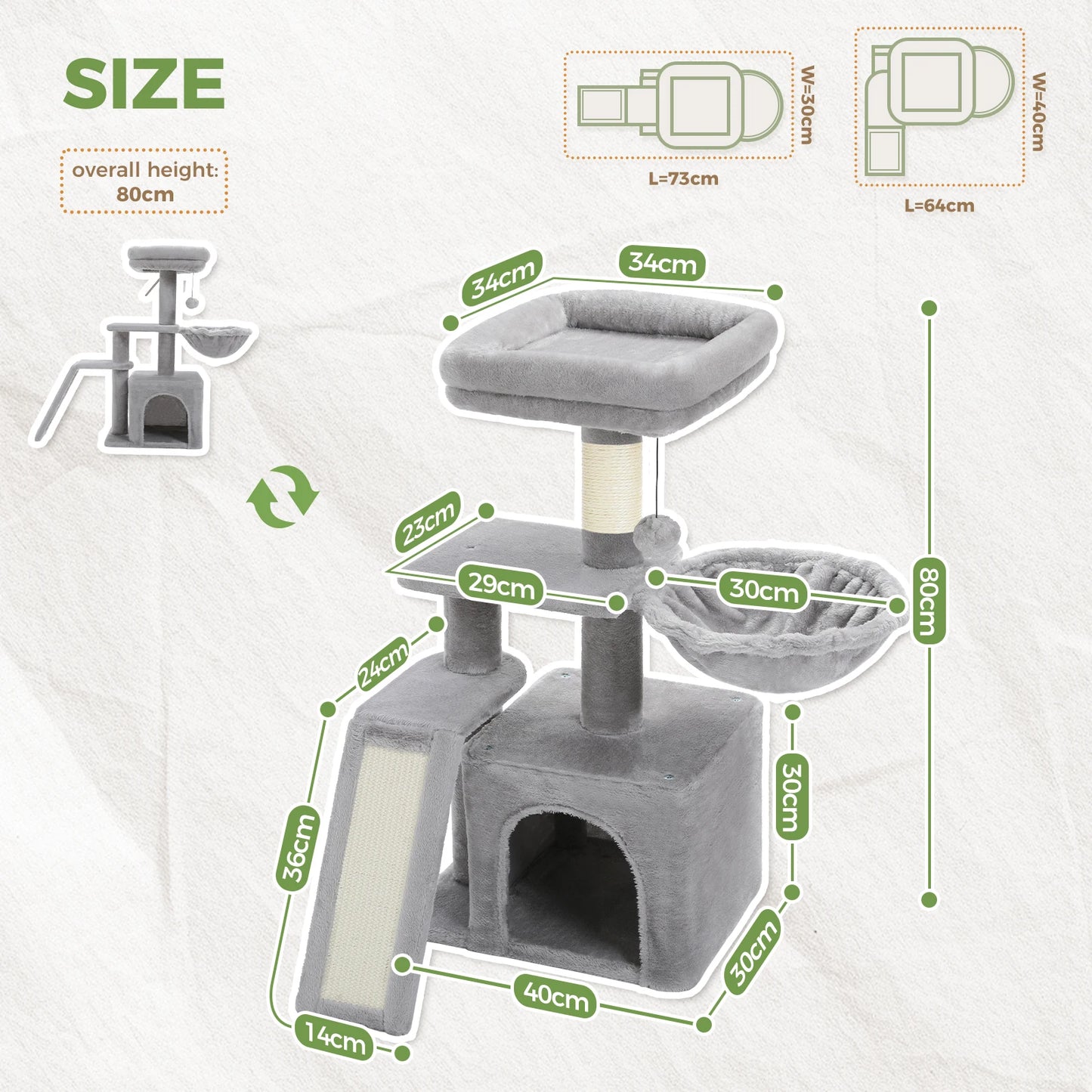 Cat tree Tower for Indoor Cats, Scratching Posts, Hammock, Top Perch