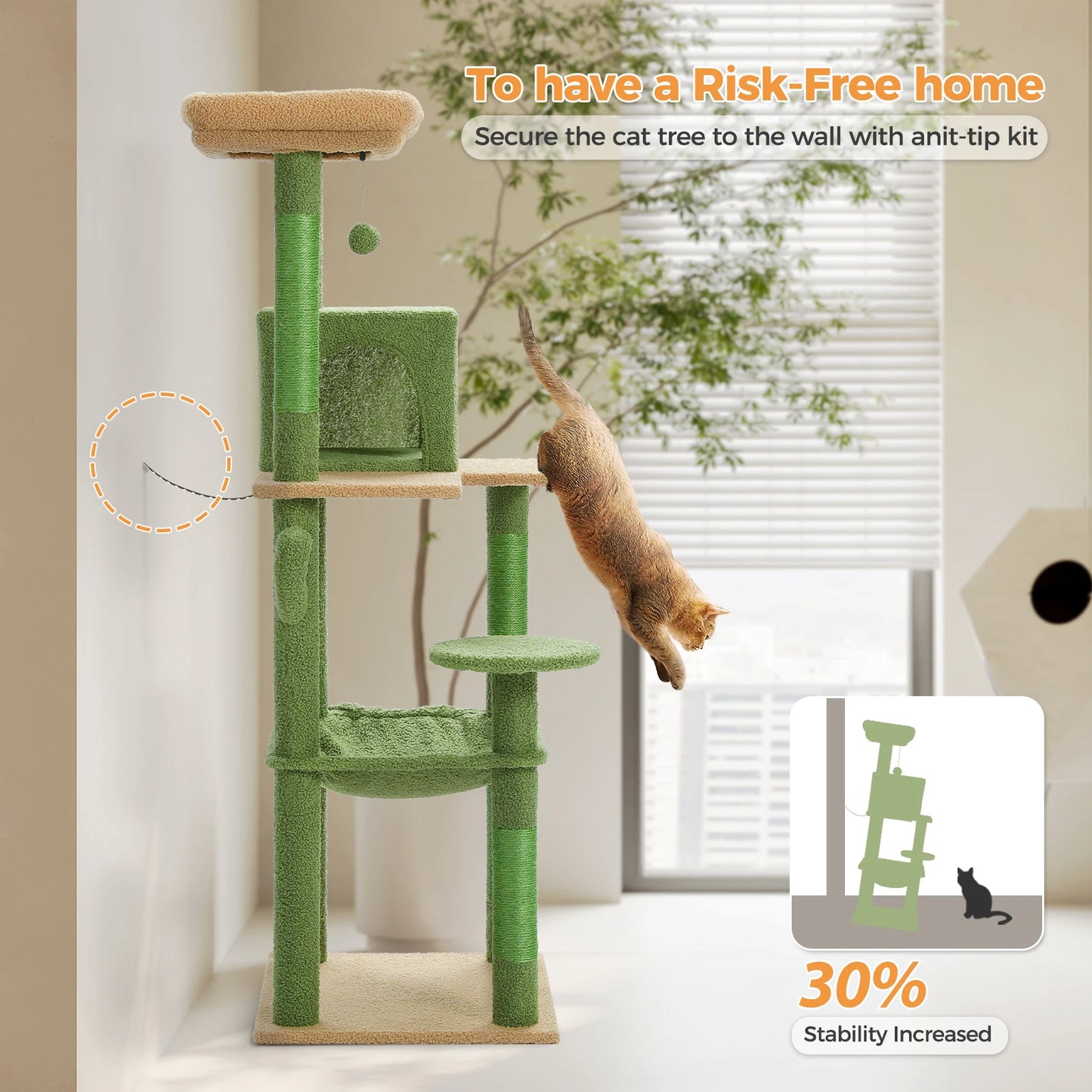 Cactus Cat Tree Tower w/ Metal Hammock