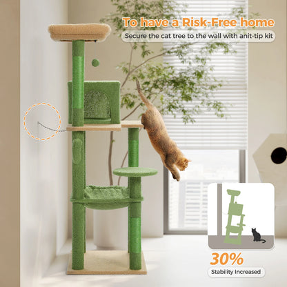 Cactus Cat Tree Tower w/ Metal Hammock