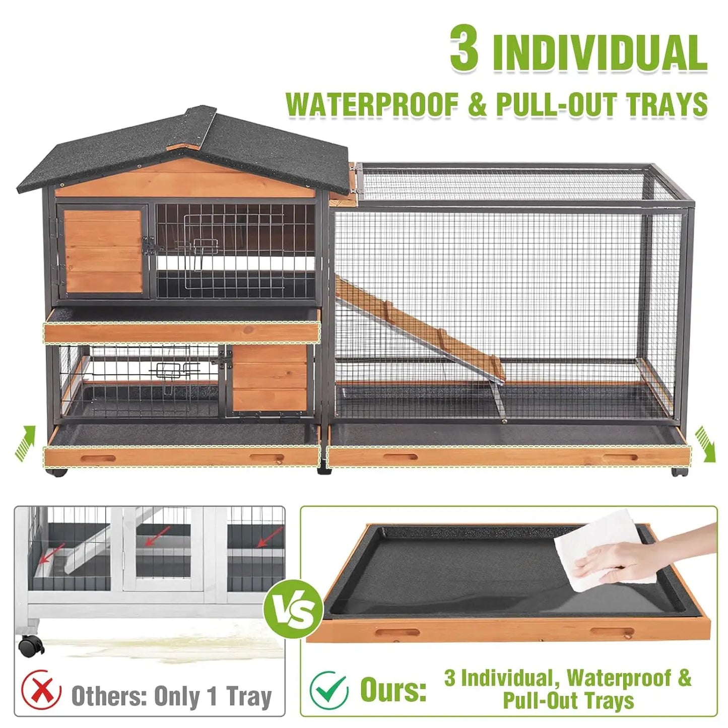 2-Story Rabbit Hutch with Full Metal Frame - 62"