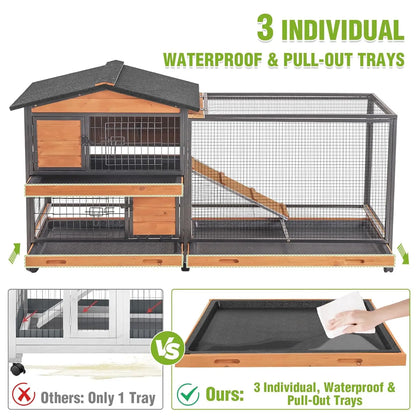 2-Story Rabbit Hutch with Full Metal Frame - 62"