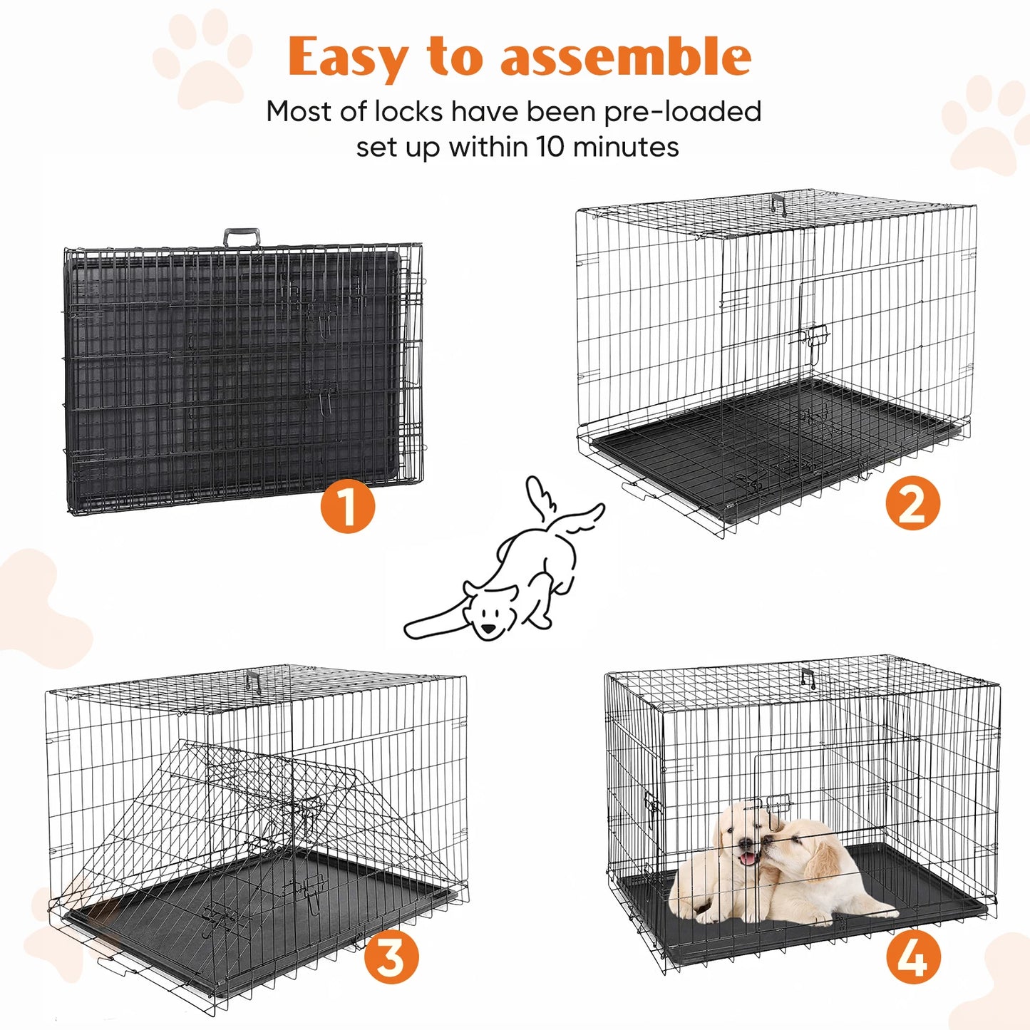 36/42/48 Inch Double Door Folding Metal Wire Dog Cage
