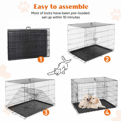 36/42/48 Inch Double Door Folding Metal Wire Dog Cage