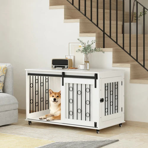 39.37'' White Indoor Dog Crate End Table