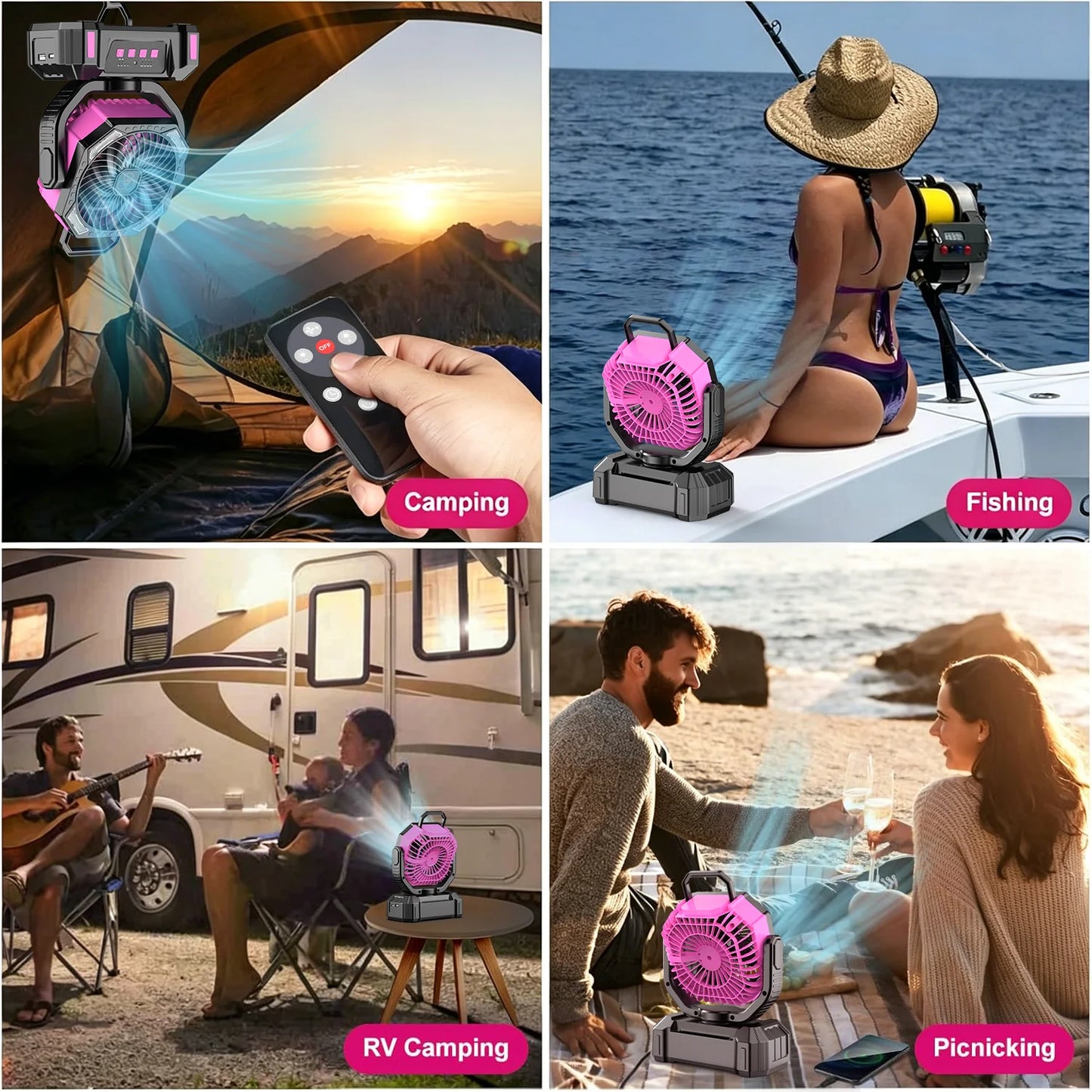 Camping Fan, Remote & LED Lantern for Tent