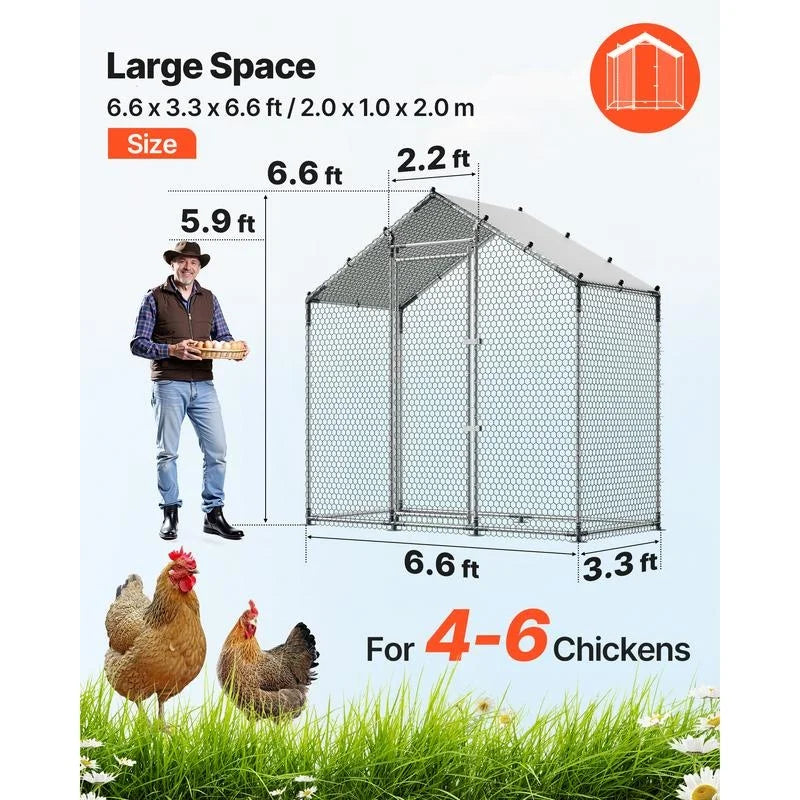 Large Metal Chicken Coop 6.6 x 3.3 x 6.6 ft