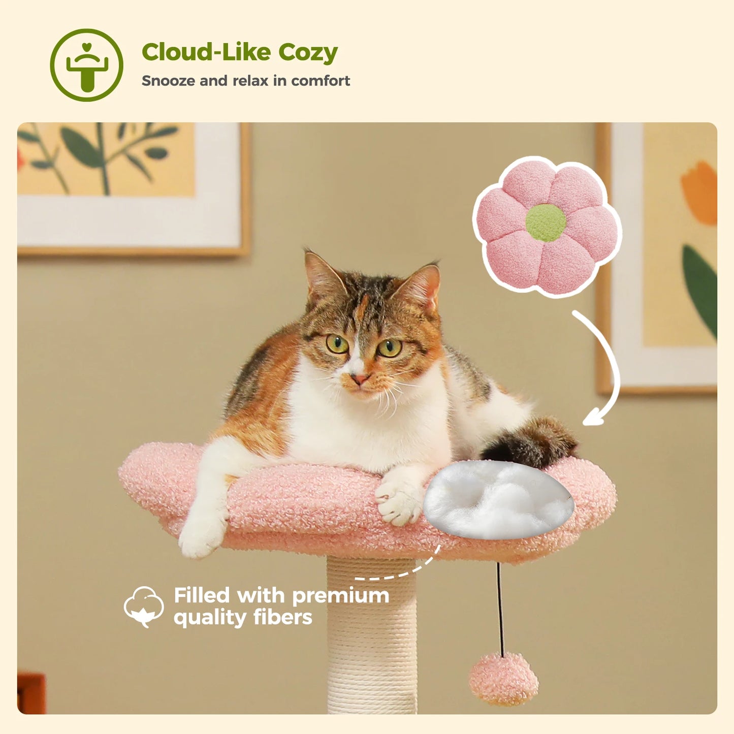 Flower Cat Tree with 2 Cozy Hammocks