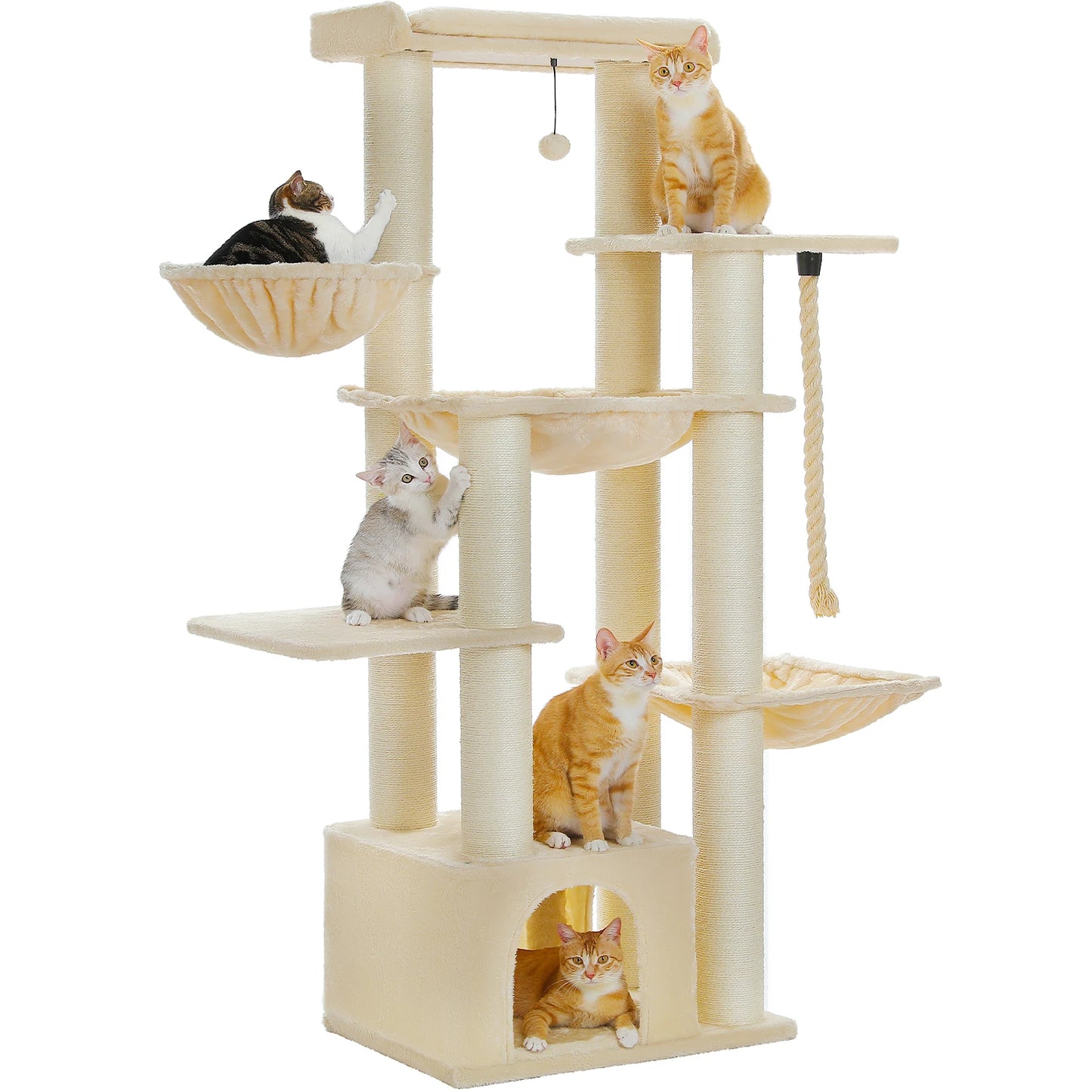 Large Cat Tree Tower for Big Cats w/Hammock, Perch