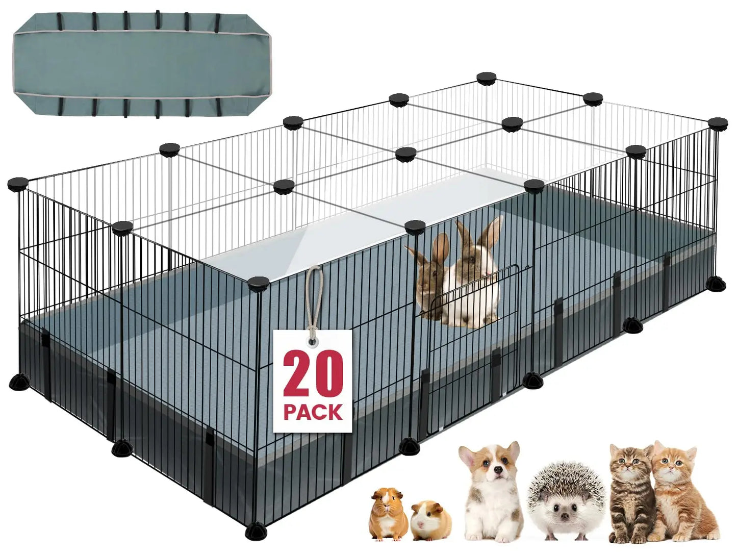 12 Panels Small Animal Playpen, 48" x 24" x 16" with Waterproof Mat