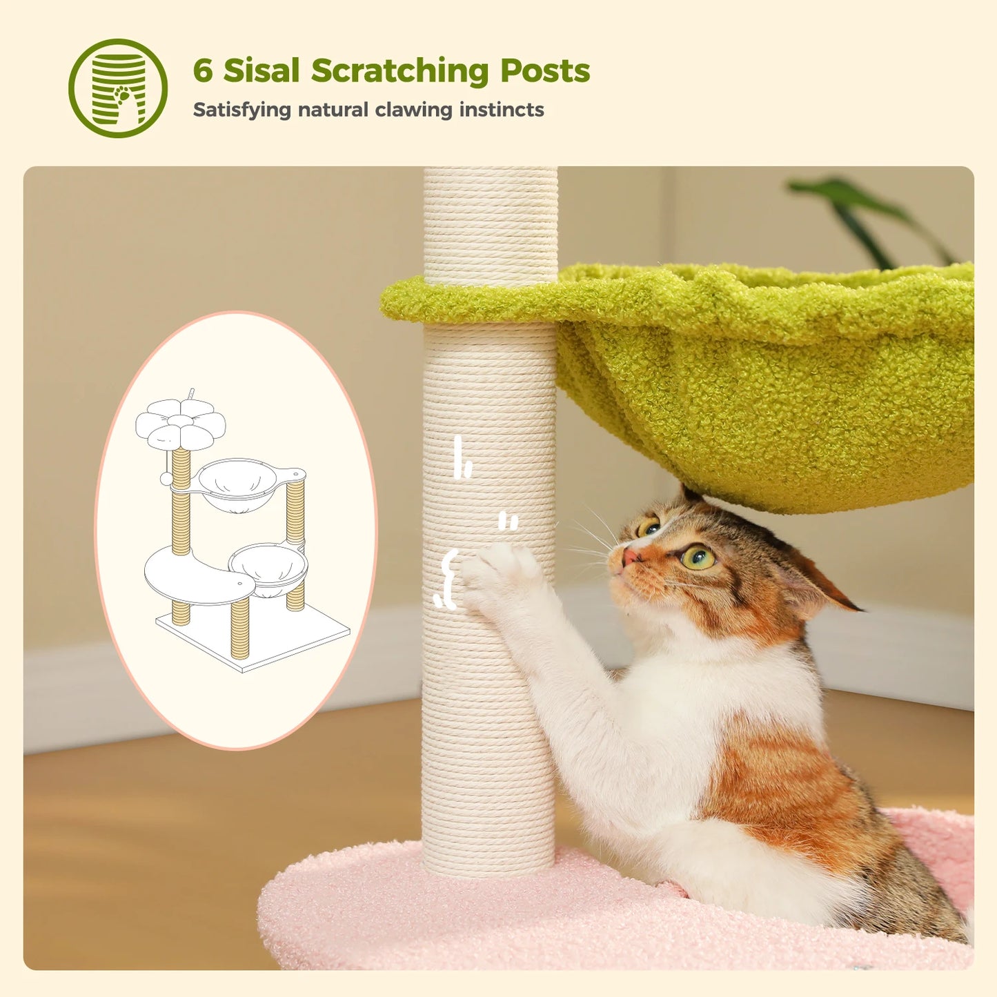 Flower Cat Tree with 2 Cozy Hammocks