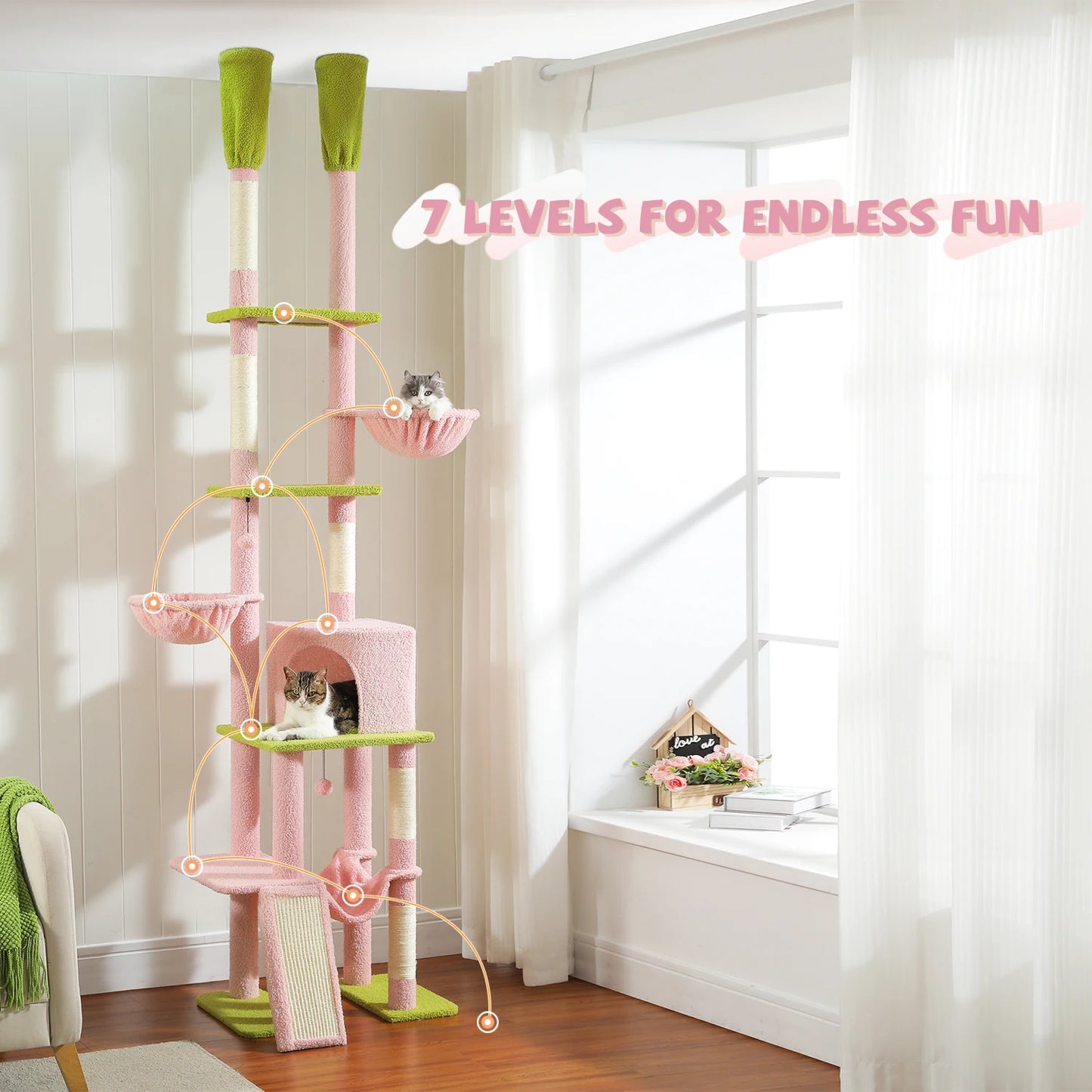 Cactus Cat Tree Floor to Ceiling Tower 7 Tiers