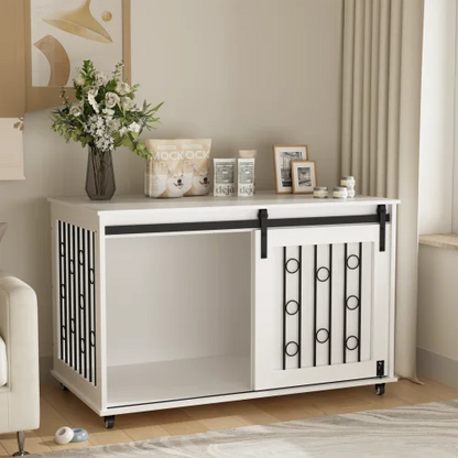 39.37'' White Indoor Dog Crate End Table