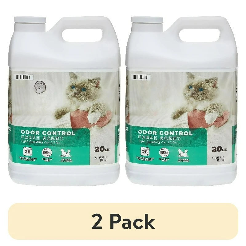 (2 pack) Clumping Clay Cat Litter, Fresh Scent, 20 lbs Jug
