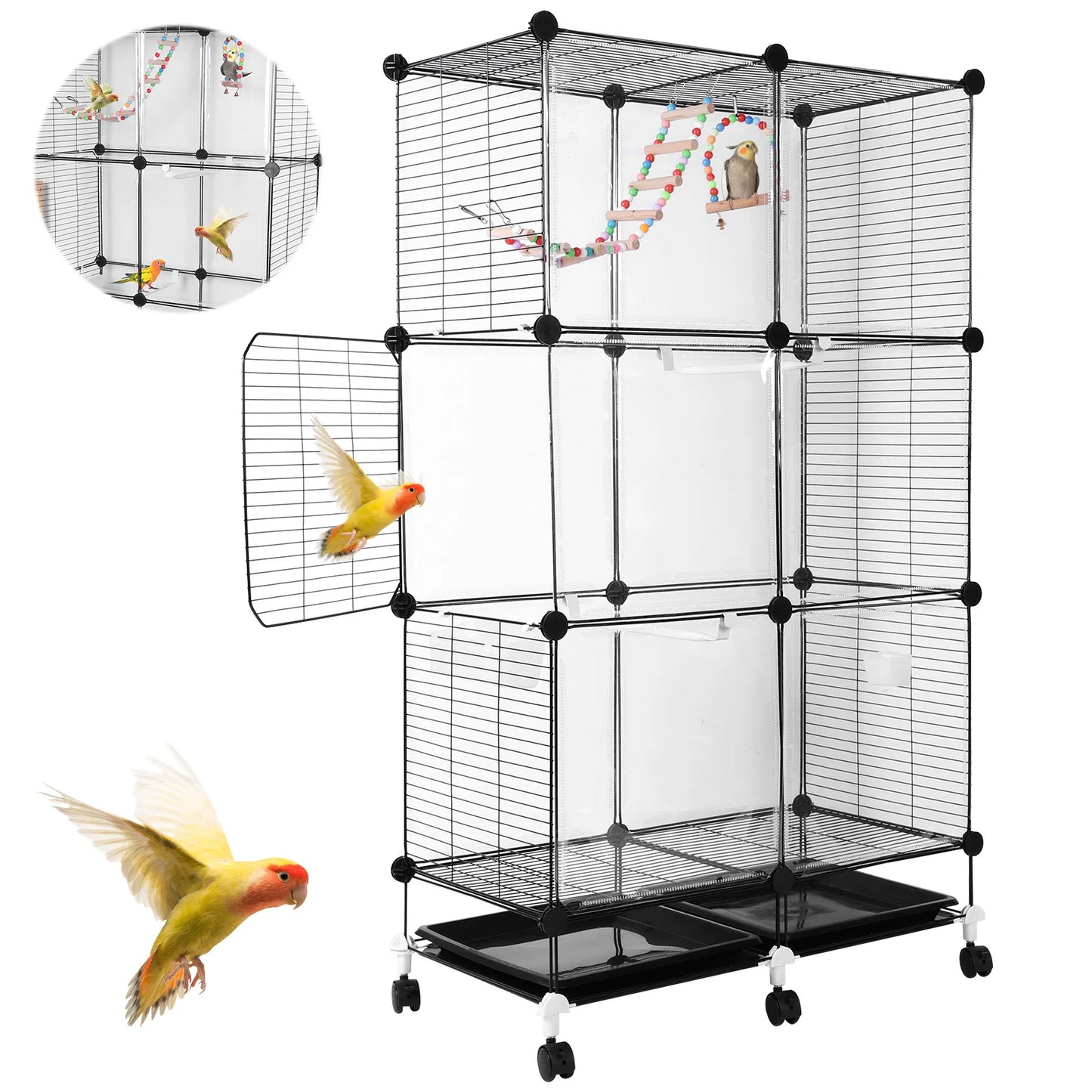 Big Bird Metal Parrot Cage w/Universal Wheel with Stand