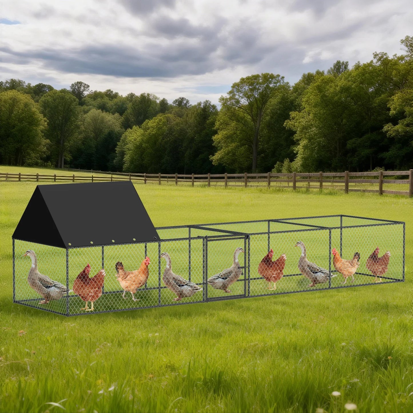 319cm Length Metal Chicken Coop, W/ Run, Netting, Cover