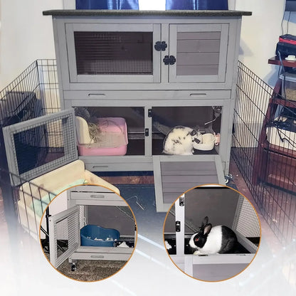 Rabbit Hutch Indoor Outdoor, Bunny Cage with Casters