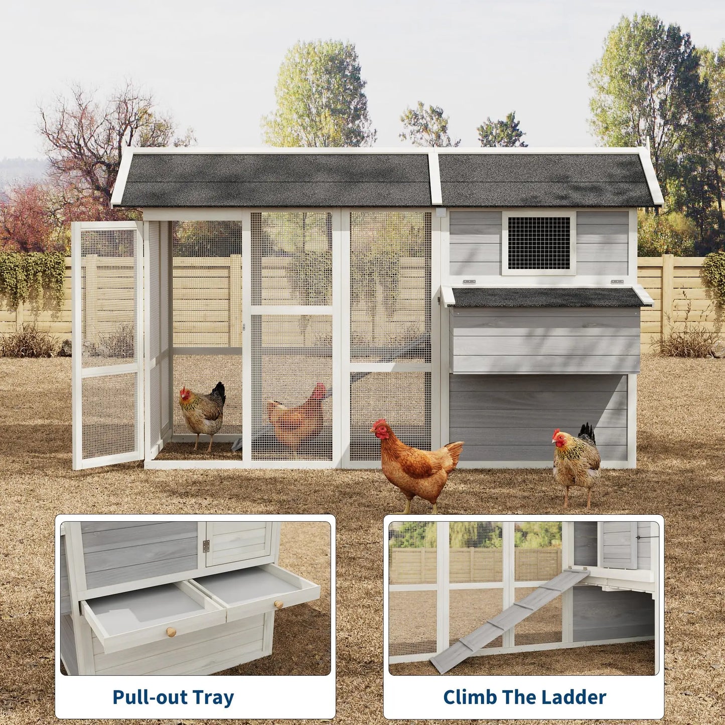 80" Large Wooden Chicken Coop Fir Wood Nesting Box