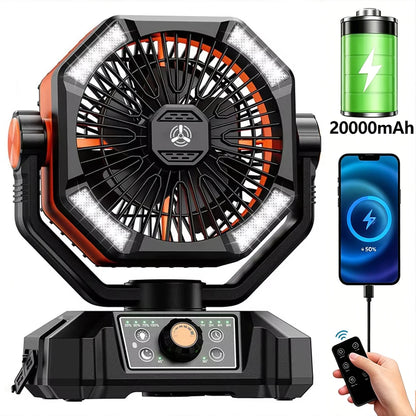 Camping Fan with 4 LED Lantern 8 Speeds