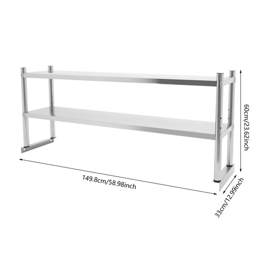 Stainless Steel Shelving, 2 Tier Adjustable 60.2*15.7*3.5in