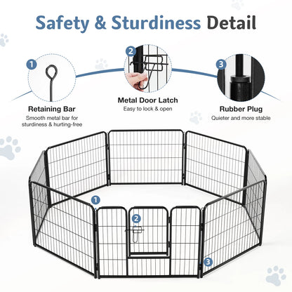 Metal 8 Panels Dog Playpen Fence 24 Inch to 32 Inch