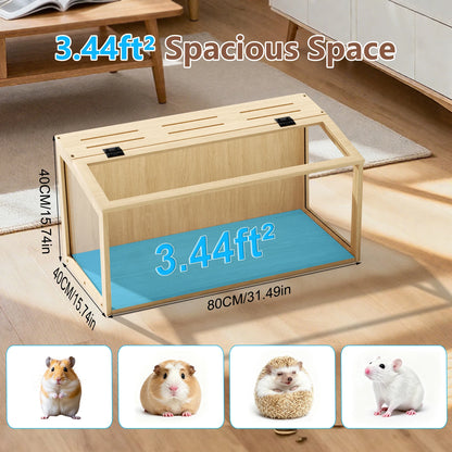 Large Wooden Hamster Cage Clear Tempered Glass