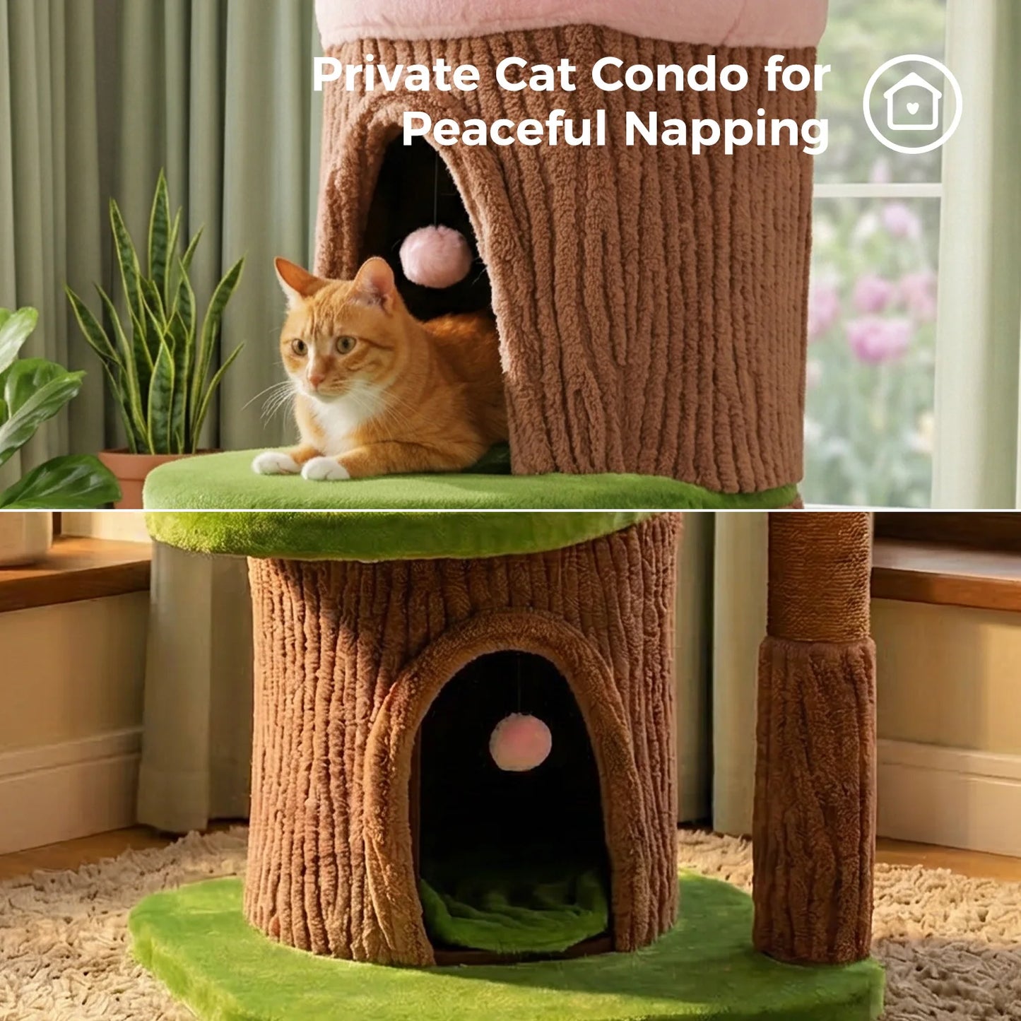 Large Cat Tree with 4 Spacious Condos Top Bed