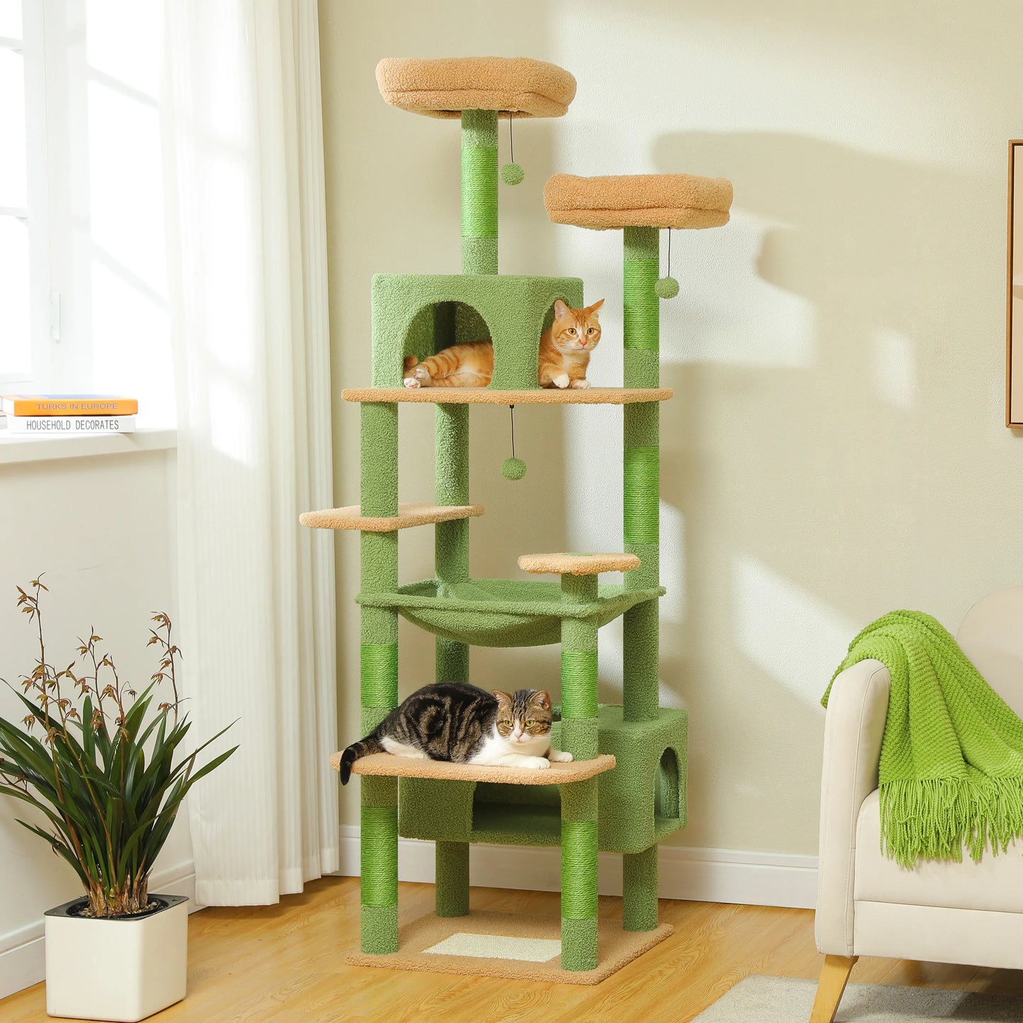 Cat Tree Tower W/ Scratching Posts& Hammock, Condo, Perch, Dangling Balls
