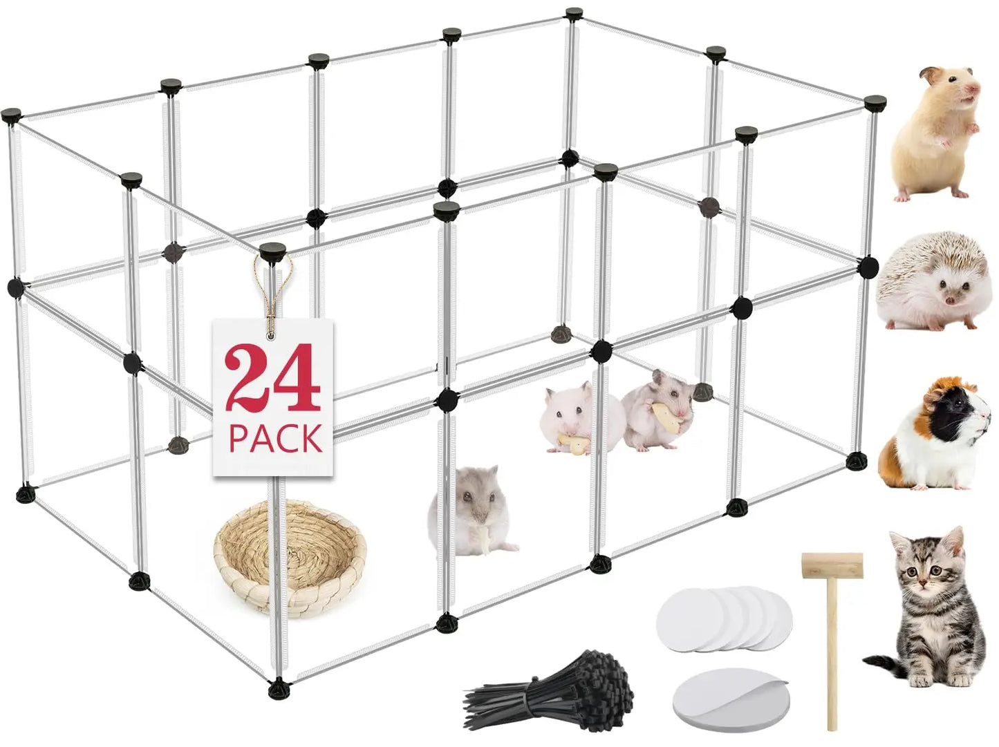 12 Panels Small Animal Playpen, 48" x 24" x 16" with Waterproof Mat